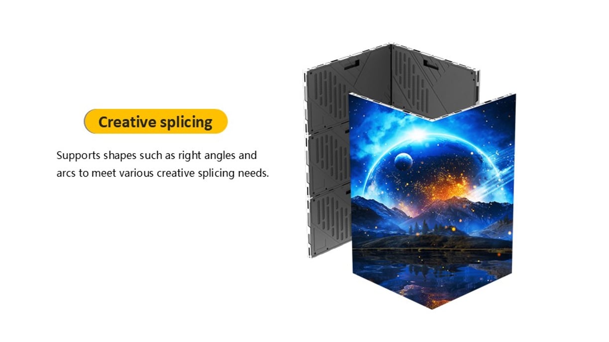 Creative splicing LED panels assembled into right angles and curves