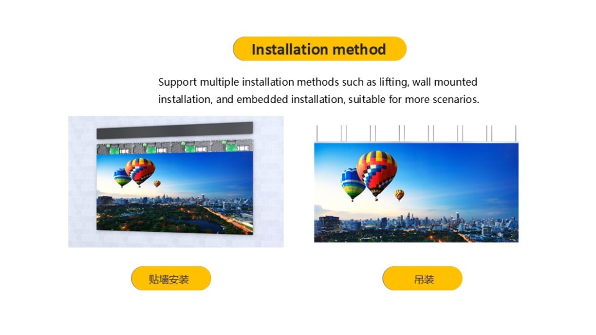 Indoor LED screen installation methods: wall-mounted and suspended