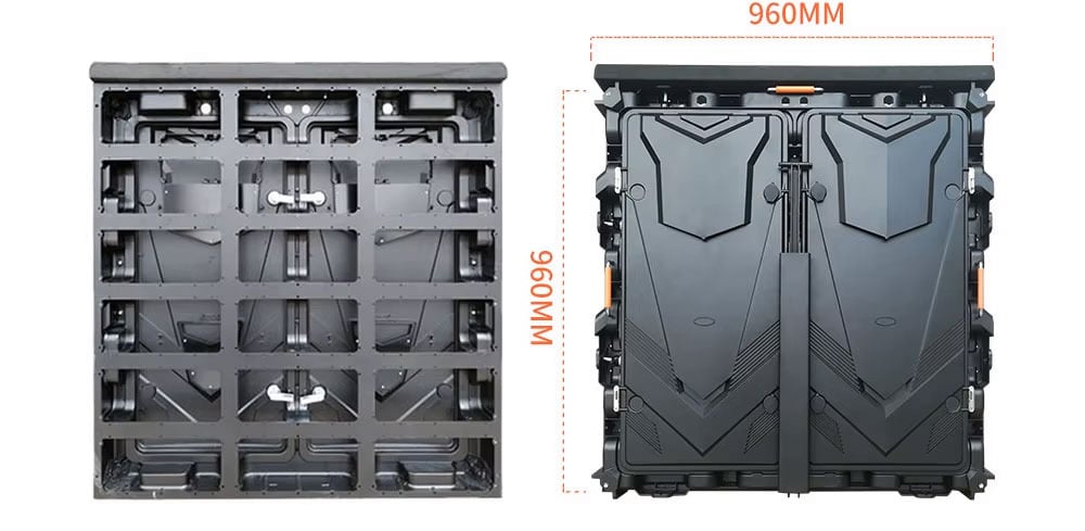 960 x 960 mm perimeter LED panel shown from the front and the rear
